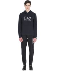 EA7 | Blue Hooded Cotton Blend Sweatshirt for Men | Lyst