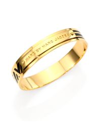 Marc By Marc Jacobs | Metallic Geometric-print Logo Plaque Bangle Bracelet | Lyst