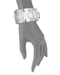 Eddie Borgo | Metallic 6Mm White Pearl, Enamel & Leather D-Ring Cuff Bracelet | Lyst