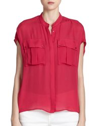VINCE | Red Silk Cap-sleeve Blouse | Lyst