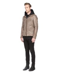 SOIA & KYO Brown Smith Taupe Leather Jacket With Jersey Hood for men