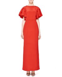 Natasha Zinko Red Silk Long Dress with Pleated Sleeves