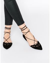 ALDO Harmony Black Leather Laser Cut Ghillie Lace Up Flat Shoes - Black -  Lyst