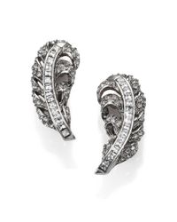 Oscar de la Renta | Metallic Pave Crystal Feather Clip-on Earrings | Lyst