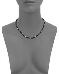 Majorica | Black 5mm Grey Pearl, Crystal & Sterling Silver Beaded Station Necklace | Lyst
