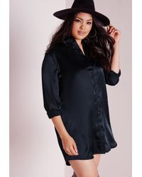 navy missguided silk plus shirt dress