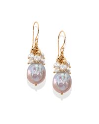 Mizuki | White 10mm-11mm Light Grey Freshwater, 3mm Grey Keshi Pearl & 14k Yellow Gold Earrings | Lyst