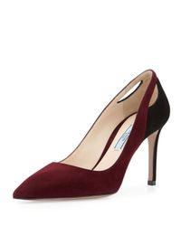 Prada Purple Bicolor Suede Cutout Point-Toe Pump