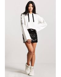 Forever 21 White Graphic Cropped Hoodie