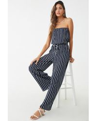 blue and white striped jumpsuit strapless