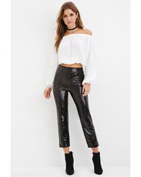 Forever 21 Synthetic Sequined Capri Trousers in Black - Lyst