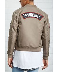 Forever 21 Synthetic Invincible Patch Bomber Jacket In Brown Gold Brown For Men Lyst
