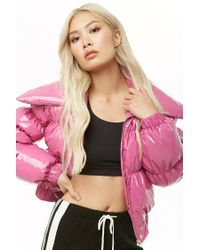 Forever 21 Synthetic Vinyl Puffer Jacket in Pink - Lyst