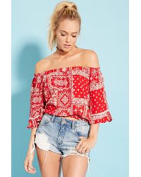 red bandana print shirt womens