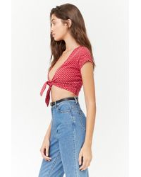 red polka dot tie front top