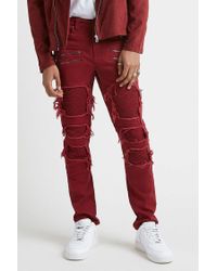 mens red distressed jeans