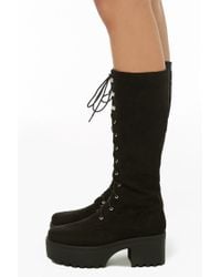 platform combat boots knee high