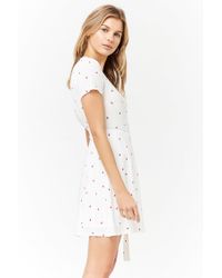 Forever 21 Heart Print Surplice Wrap Dress in Ivory,Red (White) | Lyst