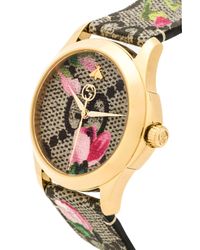 Gucci Canvas 38mm G-timeless Floral Print Watch in Beige & Pink 