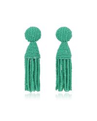 Oscar de la Renta - Green Short Beaded Tassel Earrings - Lyst