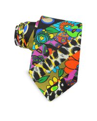 Moschino - Black Multicolor Animal Print & Flowers Printed Twill Silk Narrow Tie for Men - Lyst