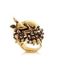 Alcozer & J - Metallic Fawn Goldtone Brass Ring W/glass Pearl - Lyst