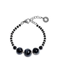 Antica Murrina | Optical 2 Rigido - Silver Stainless Steel Bracelet W/black Murano Glass Beads | Lyst