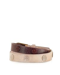 Tory Burch - Clay Pink/port Color-block Double Wrap Logo Stud Bracelet - Lyst