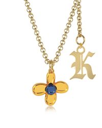 Christopher Kane - Yellow Orange Flower Charm Necklace W/gothic K Pendant - Lyst