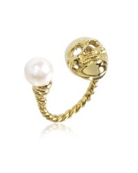 Bernard Delettrez - Metallic Bronze Skull Ring W/pearl - Lyst