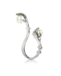Bernard Delettrez - Metallic Two Hands Silver Ring W/pearls - Lyst