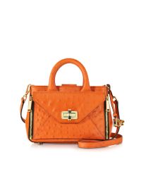 Diane von Furstenberg - Orange Embossed Ostrich Leather Mini Secret Agent Tote - Lyst