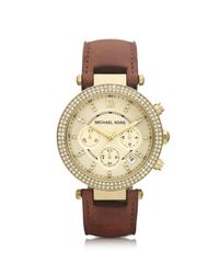 Michael Kors - Brown Mid-size Parker Chronograph Glitz Watch - Lyst