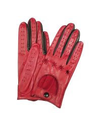 FORZIERI - Women's Red & Black Perforated Italian Leather Driving Gloves - Lyst