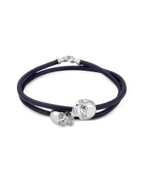 Northskull - Navy Blue Leather W/rhodium Skull Double Wrap Bracelet for Men - Lyst