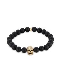 Northskull - Metallic Matte Black Onyx/gold Skull Bracelet With Crystals for Men - Lyst