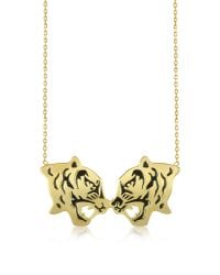 KENZO | Metallic Gold Plated And Black Lacquer Fighting Tiger Necklace | Lyst