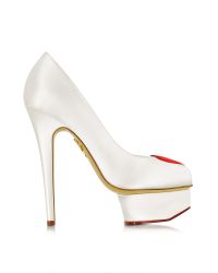 Charlotte Olympia - Delphine White And Red Satin Platform Pump - Lyst