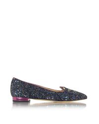 Charlotte Olympia - Mid-century Kitty Night Sky Blue And Amethyst Glitter Pointy Flat - Lyst