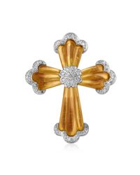 Roma Imperiale - Multicolor Carved Gemstone 18k Gold And Diamond Cross Pendant - Lyst