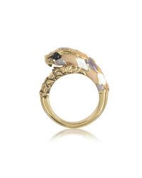 Roberto Cavalli - Metallic Gold Tone Metal And Multicolor Enamel Snake Ring - Lyst
