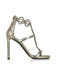 Roberto Cavalli - Natural Laminated Python Silver Sandal W/crystals - Lyst