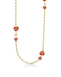 Tory Burch - Red Fleur Rosary Long Necklace - Lyst