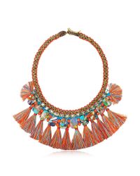 Tory Burch - Orange Macrame Statement Necklace W/tassels And Beads - Lyst