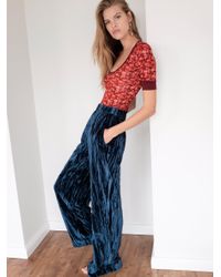 Runaway Velvet Wide Leg Pants in Blue 