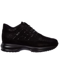 Hogan Black Shoes Leather Trainers Sneakers Interactive