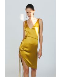 Galvan London Yellow Isabella Silk-satin Dress