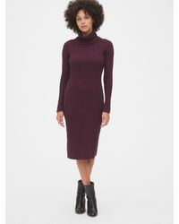 ribbed turtleneck midi dress