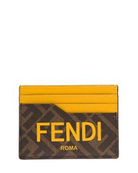 Fendi Brown Man's Leather And Fabric Ff Cardholder for men