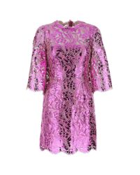 Dolce & Gabbana Purple Fuchsia Lace Mini Dress